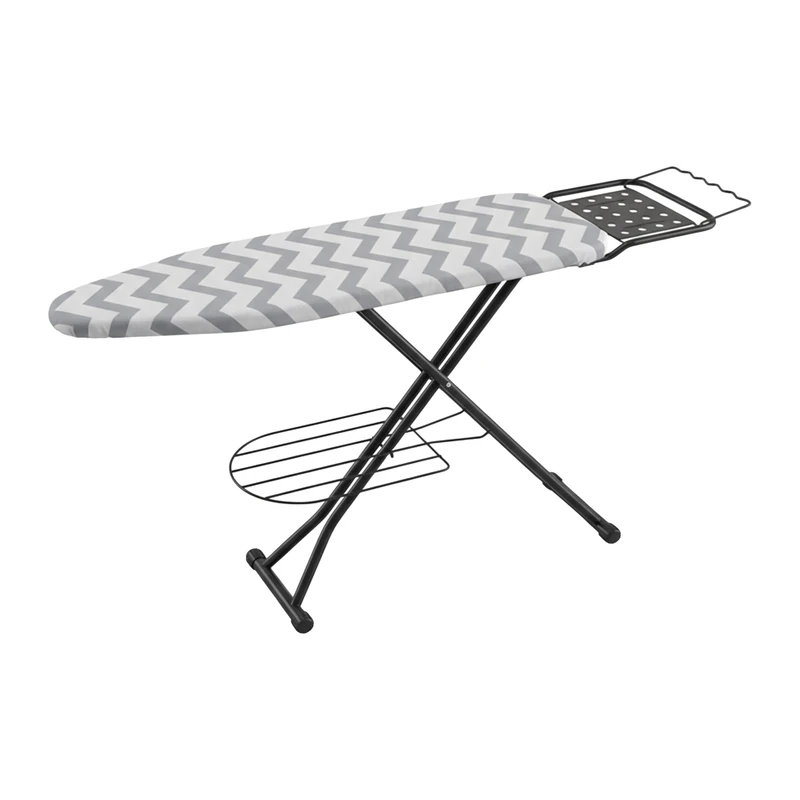 Relaxdays Adjustable Ironing Board with Iron Rest, Foldable, Zigzag Pattern, 110 x 33 cm, Grey-White