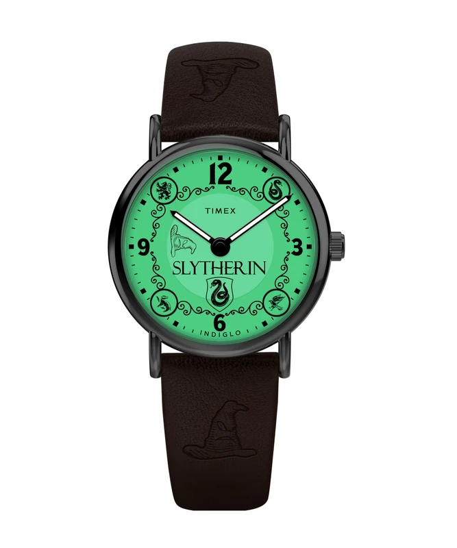 Timex Men's Harry Potter Slytherin House 38 mm Quartz Watch - Brown Leather Strap with Cream Dial and Silver-Tone Case TW2Y76400