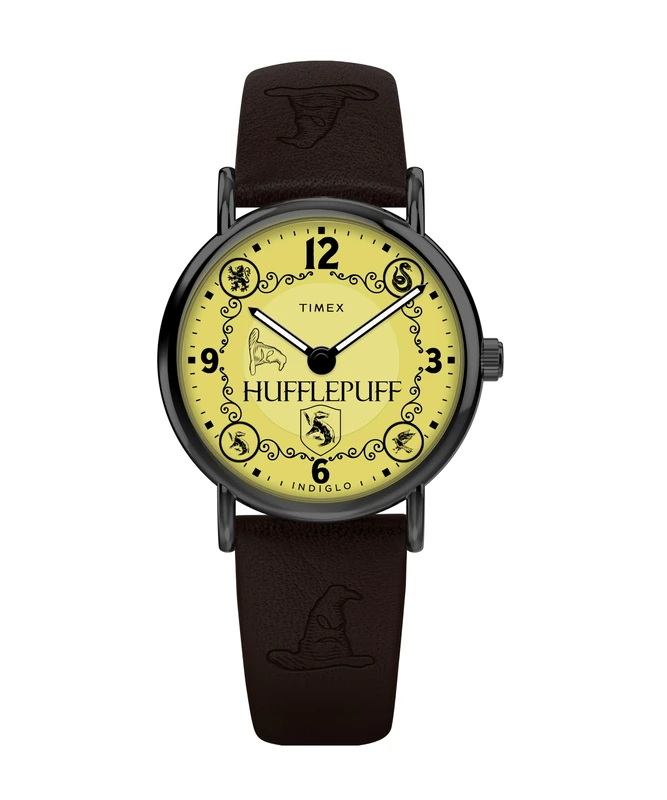 Timex Men's Harry Potter Hufflepuff House 38 mm Quartz Watch - Brown Leather Strap with Cream Dial and Silver-Tone Case TW2Y76600