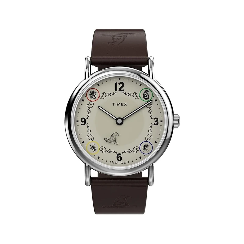 Timex Men's Harry Potter Gryffindor House 38 mm Quartz Watch - Brown Leather Strap with Cream Dial and Silver-Tone Case TW2Y76300