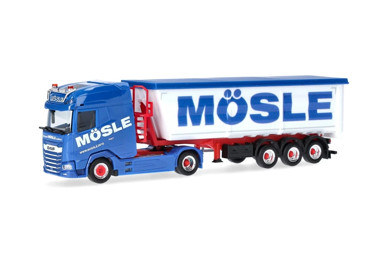 Herpa truck model DAF XG+ steel dumper semitrailer "Mösle", on a scale of 1:87, plastic miniature, made in Germany, model building, collectors edition