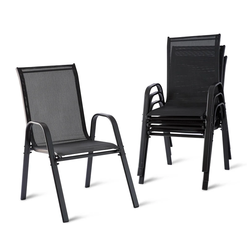 Relaxdays Garden Chairs, 4-Pc Set, High-Back, Armrests, Stackable, 150kg Capacity, Polyester & Metal, Anthracite, 90x56x