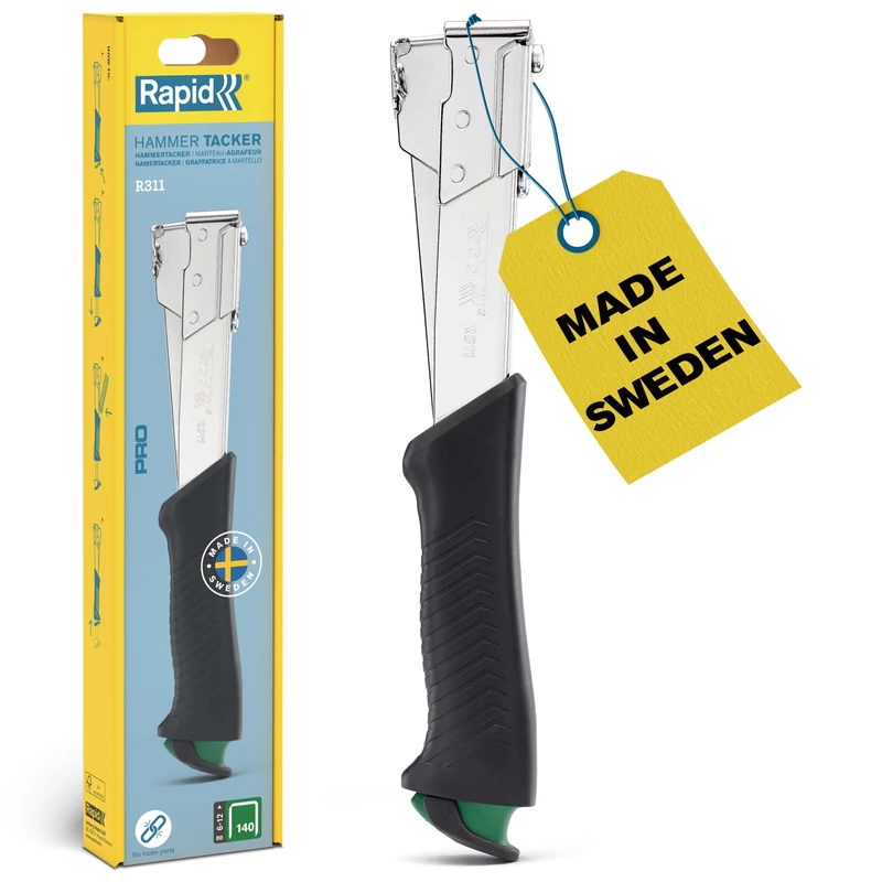 Rapid R311 Hammer Tacker for Roofing/Membranes/Carpeting, Strong All-Steel Construction, Hammer Stapler, Uses Flatwire Staples No. 140, 6-12mm, Box (5001695)
