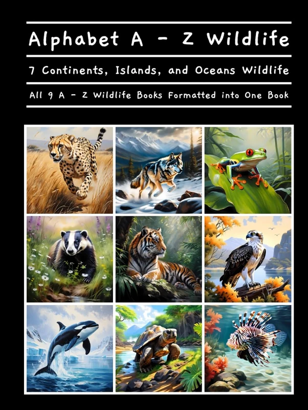 Alphabet A - Z Wildlife 7 Continents, Islands, Oceans Wildlife All 9 A - Z Wildlife Books Formatted into One Book (A - Z Wildlife Series) - Image 1