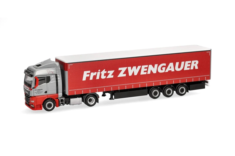 Herpa truck model MAN TGX GM curtain canvas semitrailer "Zwengauer", on a scale of 1:87, plastic miniature, made in Germany, model building, collectors edition - Image 1