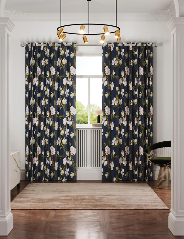 Ted Baker Opal Floral Blackout Lined Curtains Navy