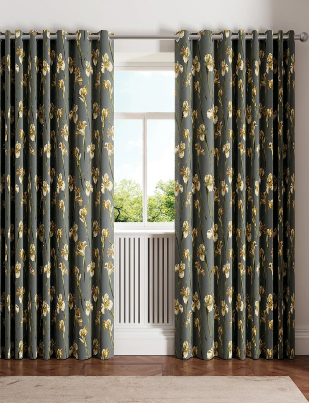 Ted Baker Wild Iris Blackout Lined Curtains Charcoal - Image 1
