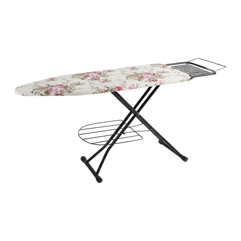 Relaxdays ironing board for steam irons, height-adjustable, foldable with iron rest, rose pattern, multicolour, 110 x 33