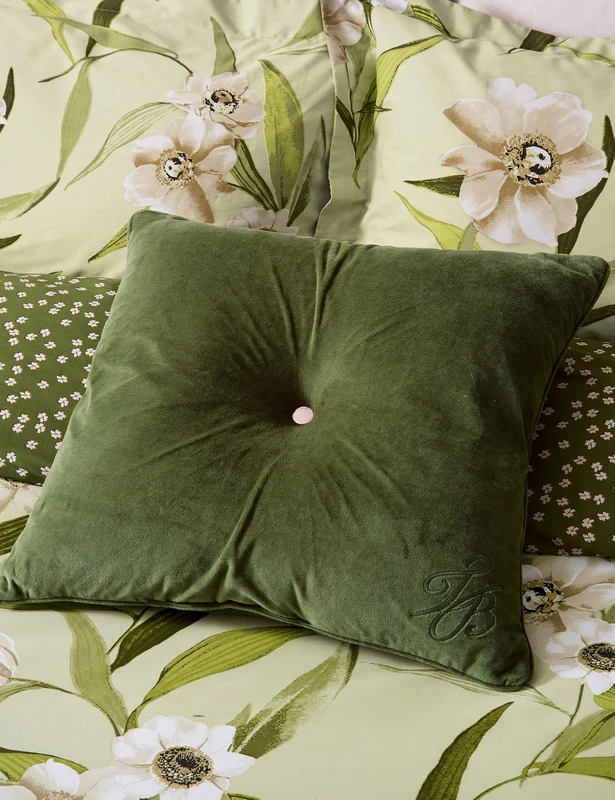 Ted Baker Branded Button Cushion Green