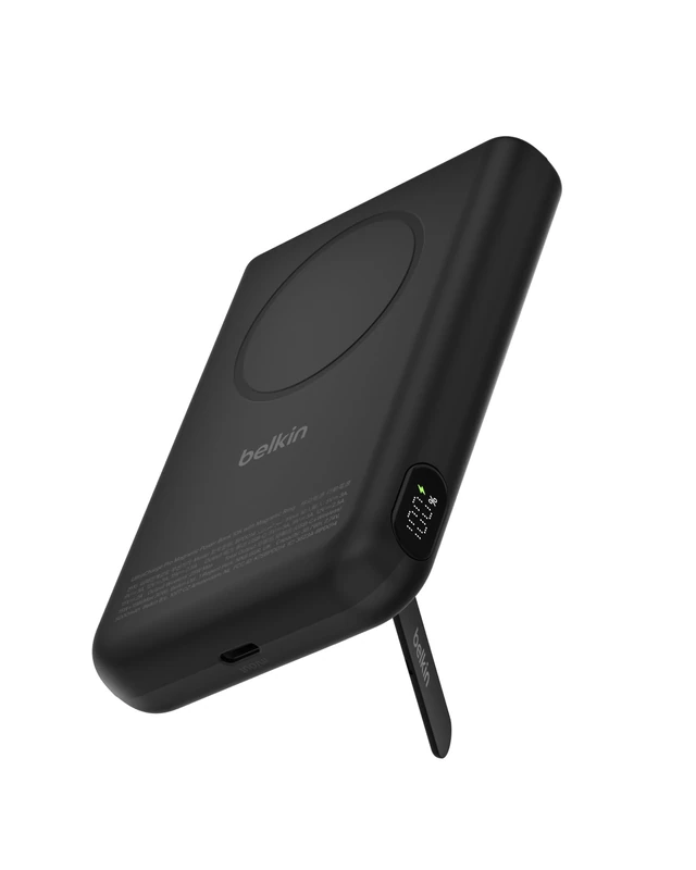 Belkin UltraCharge Pro 10000mAh Power Bank with Qi2 25W, 2-in-1 USB C Portable Charger with Magnetic Ring, Kickstand, Digital Battery Display, Battery Pack for iPhone, Galaxy, Pixel, iPad, etc - Black