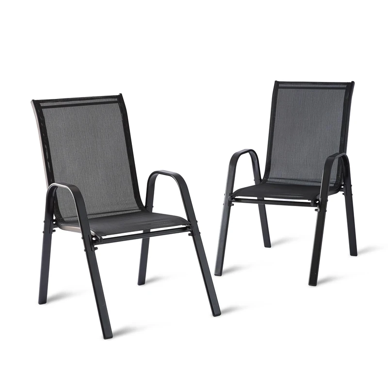 Relaxdays Garden Chairs Set of 2, High-Back, Armrests, Stackable, Up to 150 kg, Polyester/Metal, Anthracite 90x56x65cm