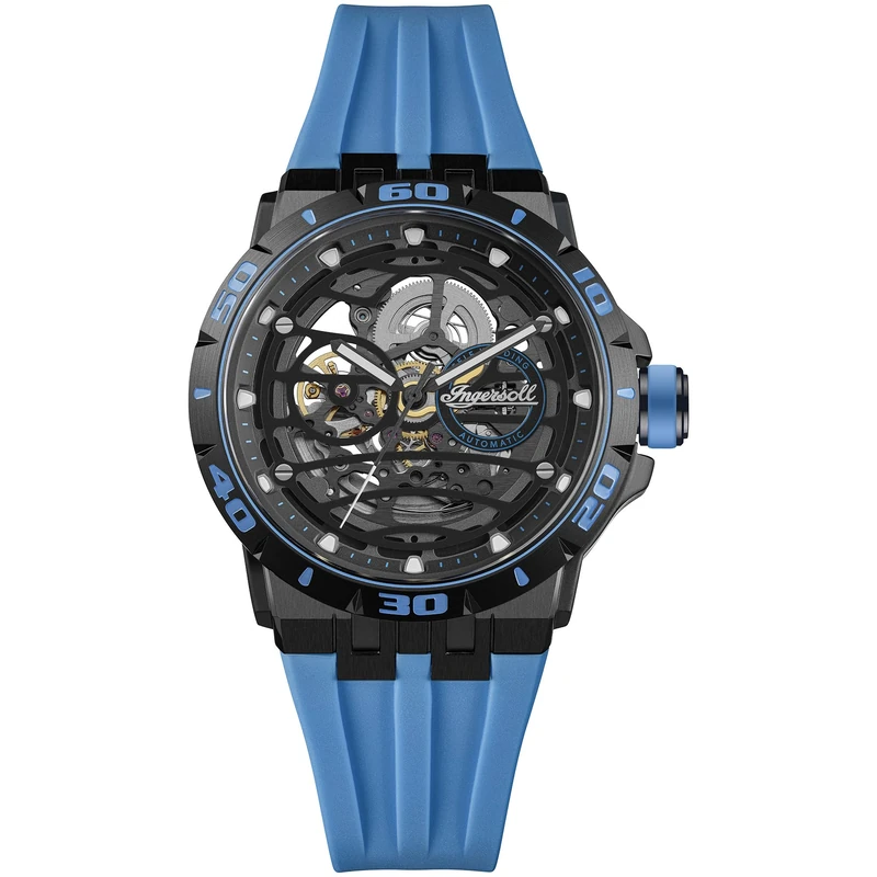 Ingersoll The Rigger Mens 45mm Automatic Watch with Black Dial and Blue PU Strap I17901 - Image 1