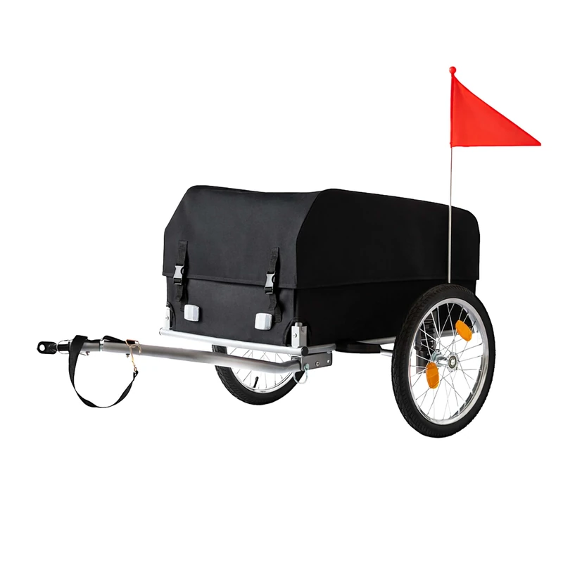 Relaxdays Foldable Bicycle Cargo Trailer with Rain Cover, Safety Flag, 120L, 59x124x69cm, Black