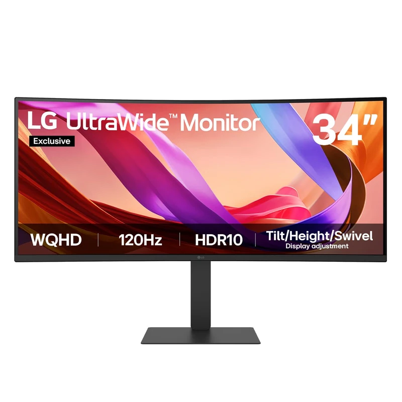 LG UltraWide Monitor 34U62TB-B (Excl.): Curved UWQHD 1440p VA 34 inch, 120Hz, 5ms GtG, HDR10, Multi-adjustment Display, Reader Mode & Flicker Safe, Smart Energy Saving, DP1.4, HDMI, Black