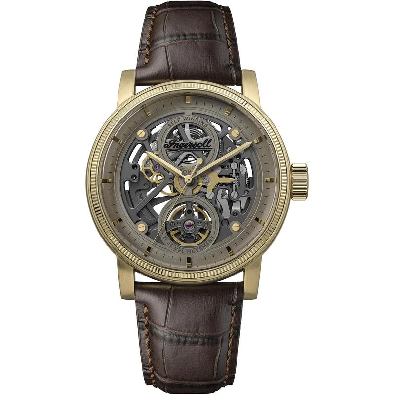 Ingersoll The Guy Mens 44mm Automatic Watch with Grey Dial and Brown Leather Strap I17502 - Image 1