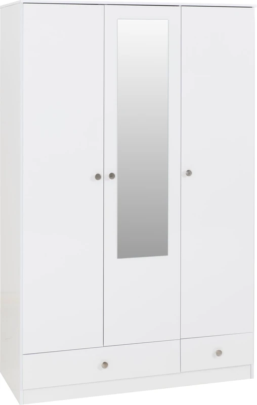 Denver 3 Door 2 Drawer Mirrored Wardrobe in White Gloss