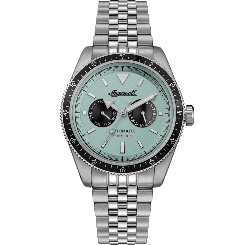 Ingersoll The Outlaw Mens 43mm Automatic Watch with Turquoise Dial and Silver Stainless Steel Bracelet I17202 - Image 1