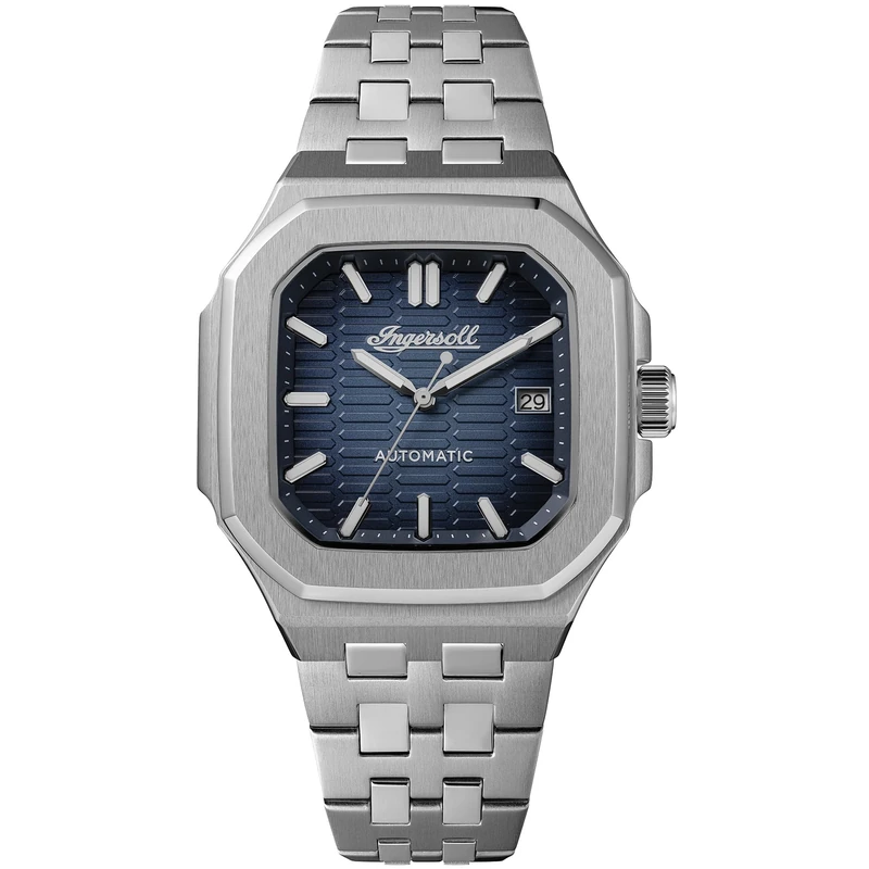 Ingersoll The Yield Mens 26mm Automatic Watch with Blue Dial and Silver Stainless Steel Bracelet I17801