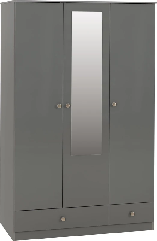 Denver 3 Door 2 Drawer Mirrored Wardrobe in Grey Gloss