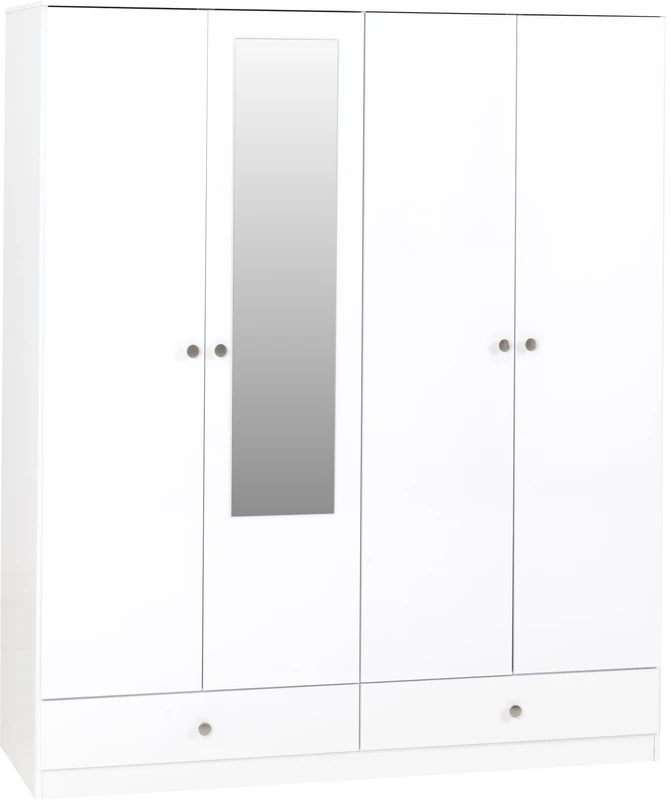 Denver 4 Door 2 Drawer Mirrored Wardrobe in White Gloss