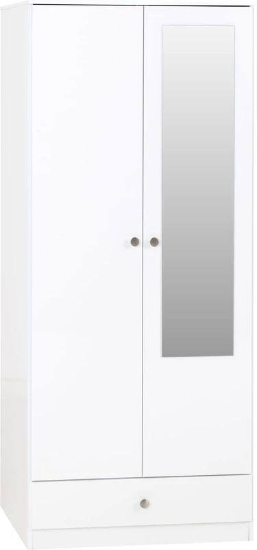 Denver 2 Door 1 Drawer Mirrored Wardrobe in White Gloss