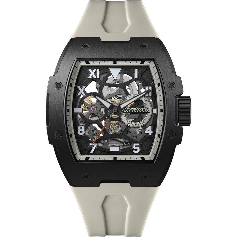 Ingersoll The Play Mens 45mm Automatic Watch with Black Skeleton Dial and Grey PU Strap I15305 - Image 1