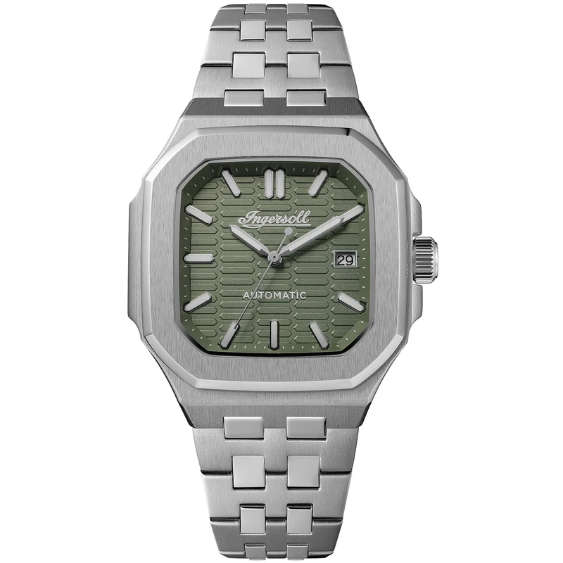 Ingersoll The Yield Mens 26mm Automatic Watch with Green Dial and Silver Stainless Steel Bracelet I17802