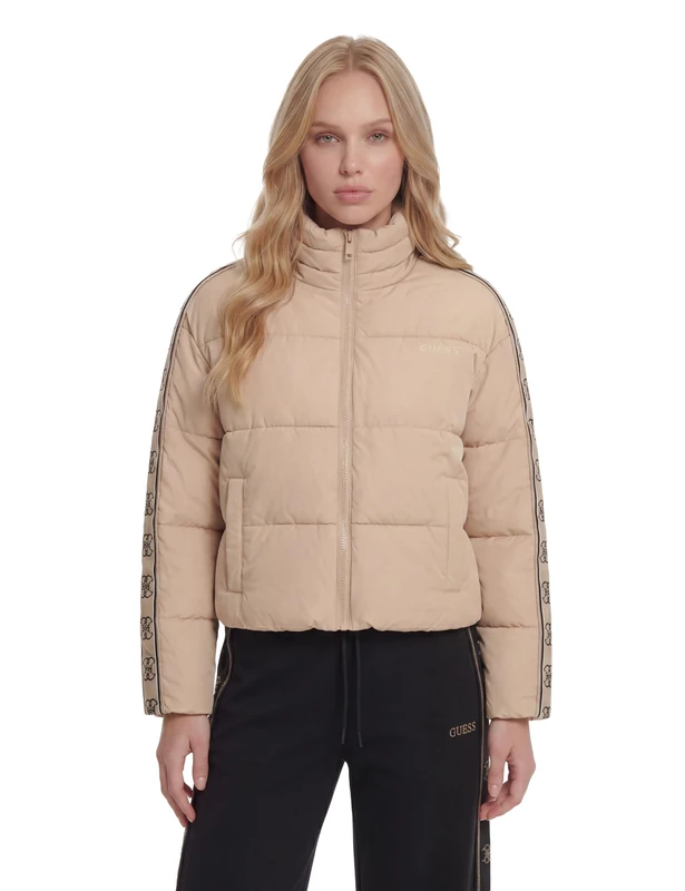 Guess Jacket Women Jean Puffer Jacket Regular Fit Brown