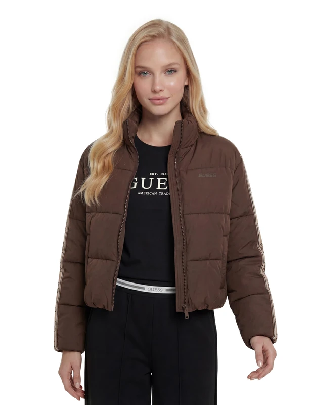 Guess Jacket Women Jean Puffer Jacket Regular Fit Brown