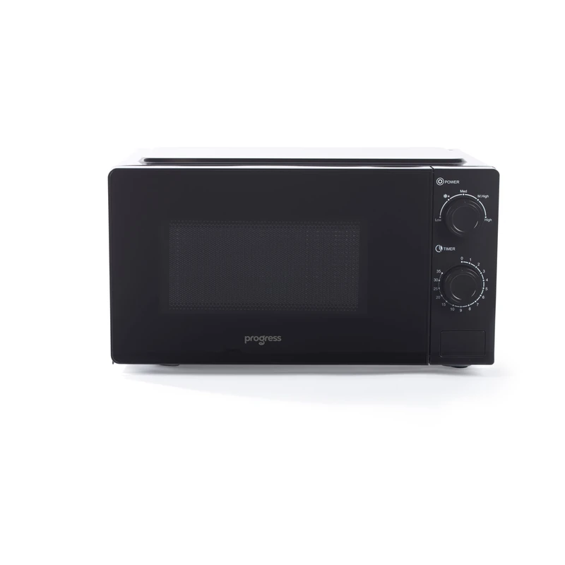 Progress 20 L Solo Manual Microwave Oven - Dial Function, 35 Minute Timer, 24.5 cm Turntable, Defrost Function, 5 Power Levels, Easy Clean, 45.6 x 32.6 x 26.4 cm, 700W, Black