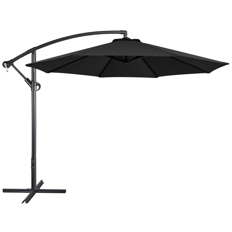 Yaheetech Cantilever Parasol Umbrella 3m Outdoor Sun Shade Banana Hanging Umbrella Parasol Beach Canopy with Crank Handle & Cross Base & Ribs Black