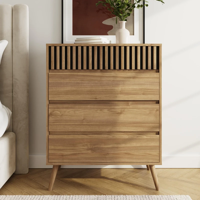 Rowan 4 Drawer Chest of Drawers Oak Effect Wooden Dresser Bedroom Storage Cabinet Modern Scandinavian Furniture