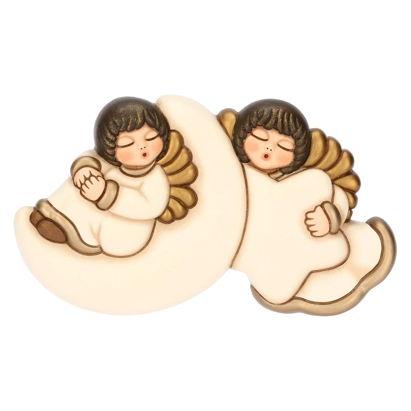 Pair of Wall Angels with Moon and Star in Ceramic - 18.8 x 11 x 3.8 cm