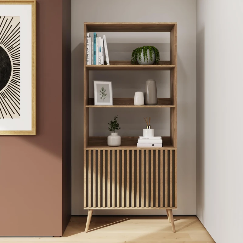 Rowan Oak Effect Bookcase Storage Cabinet Modern Wooden Shelving Unit, Tall Display Bookcase with Three Shelves for Living Room, Bedroom, Hallway & Home Office Storage - Image 1