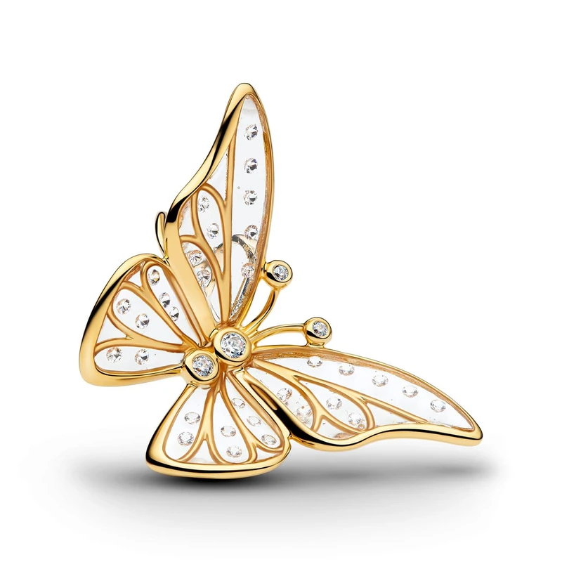 Pandora Large Open Butterfly Charm with 14K Gold Plated Cubic Zirconia and Resin Compatible with Pandora Moments 764487C01