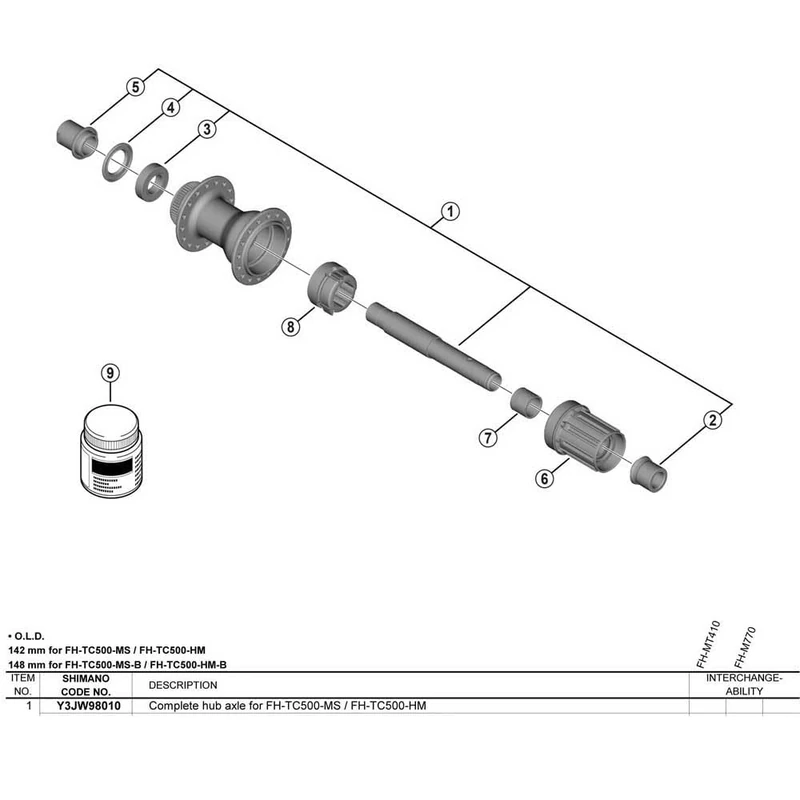 Shimano Complete Hub Axle - FH-TC500-MS/HM Bike Hub