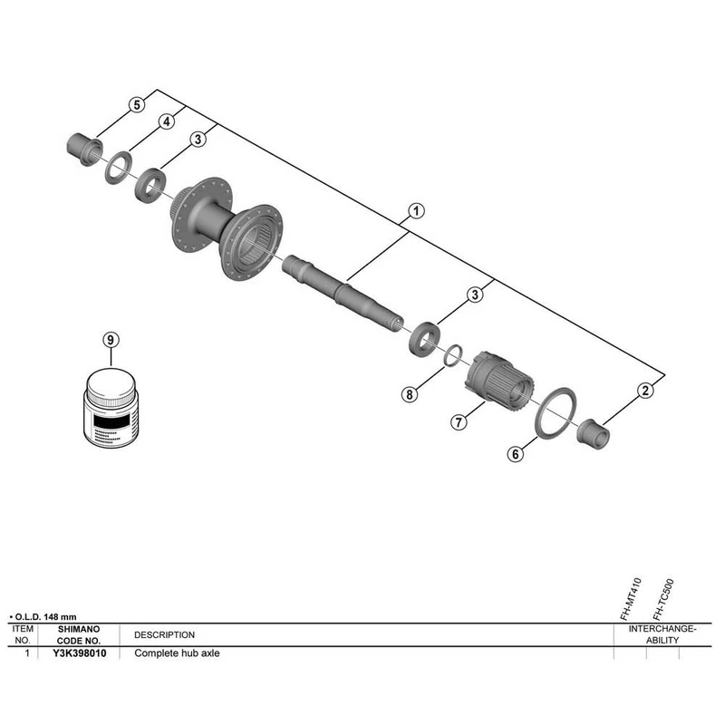 Shimano Complete Hub Axle - FH-TC600 Bike Hub