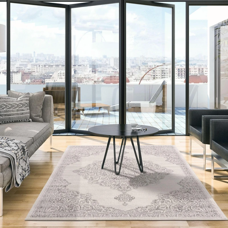 THE RUGS Montana Rug - Modern & Vintage Low Pile Area Rugs Living room, Bedroom, Kitchen, Soft Low Pile, Pet-Friendly, Easy to Clean [Grey Vintage Design, 240x340 cm]