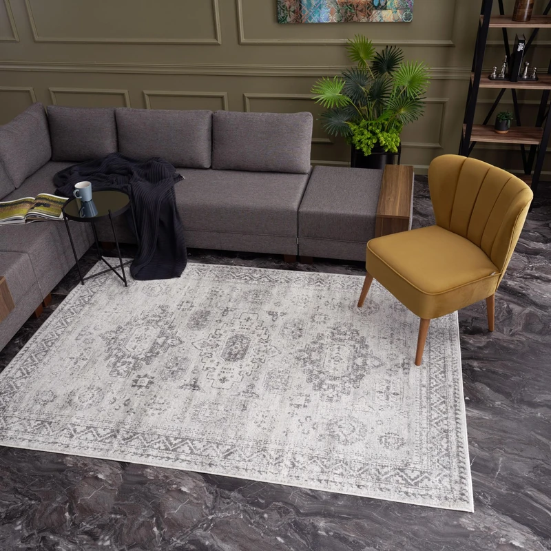 THE RUGS Montana Rug - Modern & Vintage Low Pile Area Rugs Living room, Bedroom, Kitchen, Soft Low Pile, Pet-Friendly, Easy to Clean [Grey Nomad Design, 240x340 cm]
