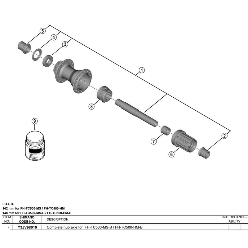 Shimano Complete Hub Axle - FH-TC500-MS-B/HM-B Bike Hub - Image 1