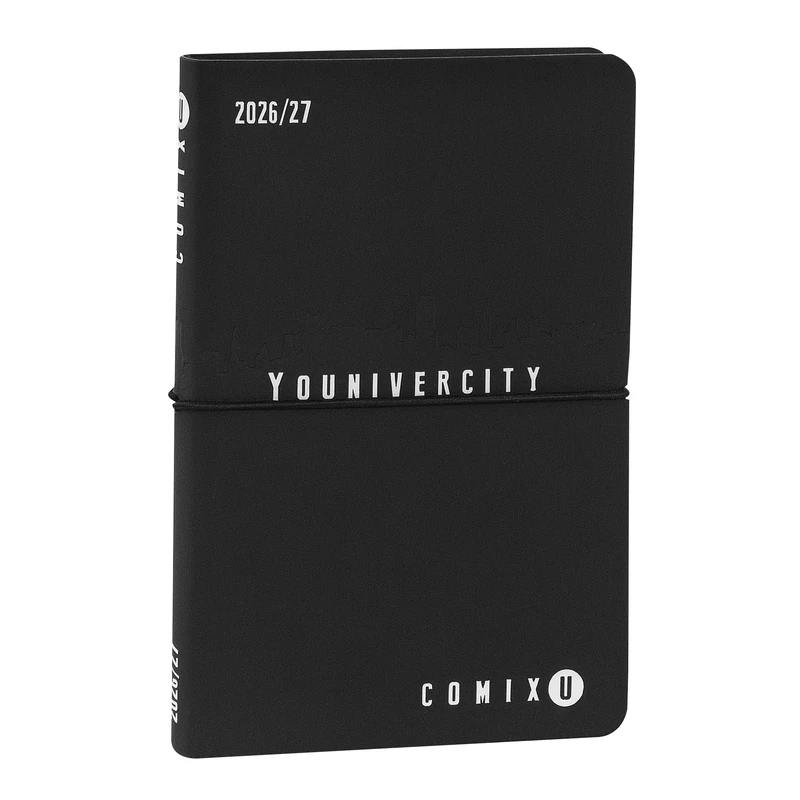 COMIX U YOUNIVERCITY 2026-2027 Weekly Diary, 13 Months, with Soft PU Cover, Elastic, 224 Pages, University 11.8 x 18 cm, Black/White