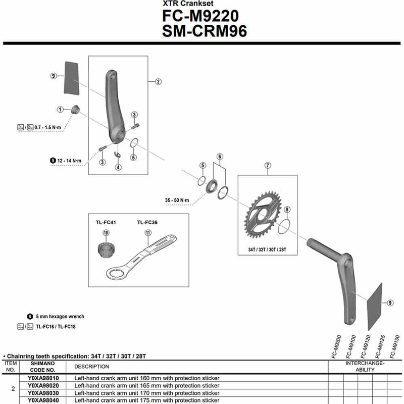 Shimano L.H. Crank Arm Unit 170mm - FC-M9220 Bike Crankset