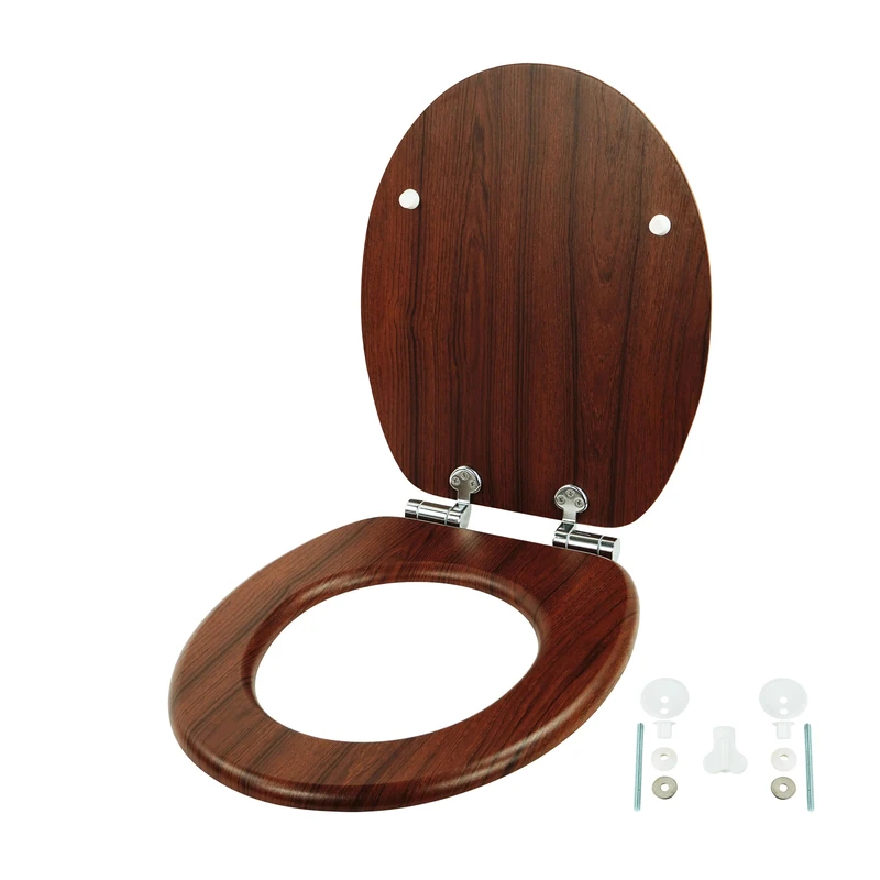 Relaxdays toilet seat with lid, double soft-close, 37.5 x 43.5 cm, MDF, 150 kg, oval, dark brown