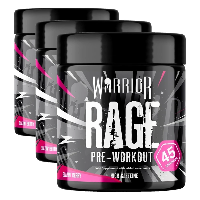 Warrior Rage Pre Workout Powder 392g (45 Servings) – 300mg Caffeine High Stim Energy Drink Supplement + Beta-Alanine, Creatine, BCAA, Taurine, Citrulline & Arginine AAKG for Muscle – Blazin' Berry