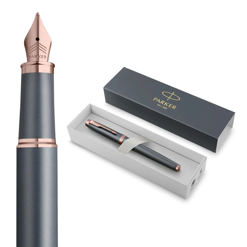 Parker IM Fountain Pen | Finishing Touch Collection | Slate Finish | Medium Nib with Blue Ink Refill | Gift Box