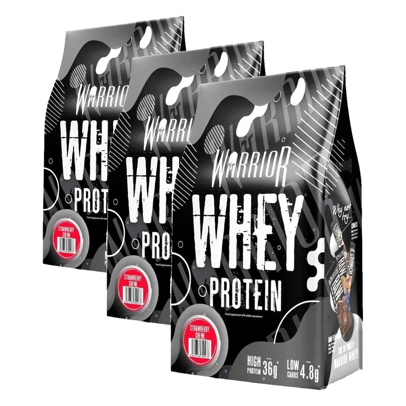 Warrior Whey Protein Powder | High Protein Shake up to 36g for Muscle Growth, Recovery & Lean Muscle | Low Carb, Low Fat, Low Sugar | Gym & Fitness Protein Supplement | Strawberry Crème 1kg