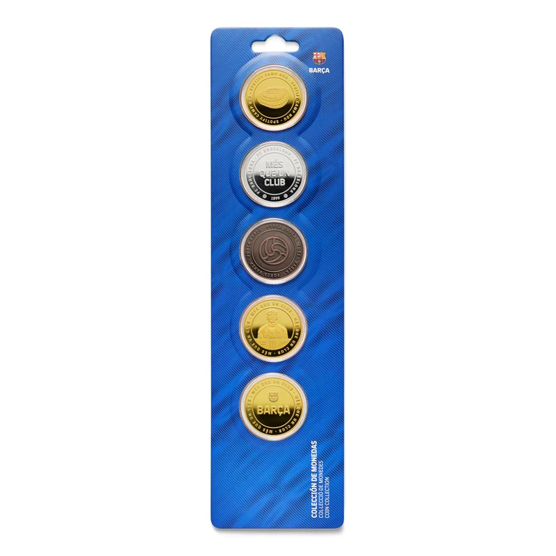 MOCIWORLD - FC Barcelona - Set of 5 Coins, Special Edition - Més Que un Club (Silver), Spotify Camp Nou (Gold), Força Barça (Bronze), Barça, Yamal Foils No. 10 (Gold) - Officially Licensed