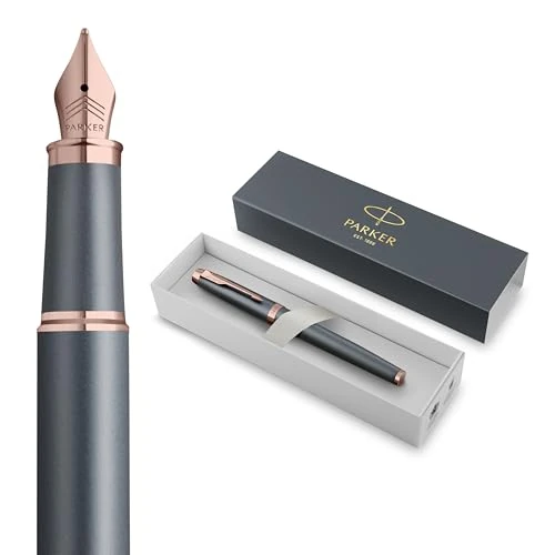 Parker IM Fountain Pen | Finishing Touch Collection | Slate Finish | Fine Nib with Blue Ink Refill | Gift Box
