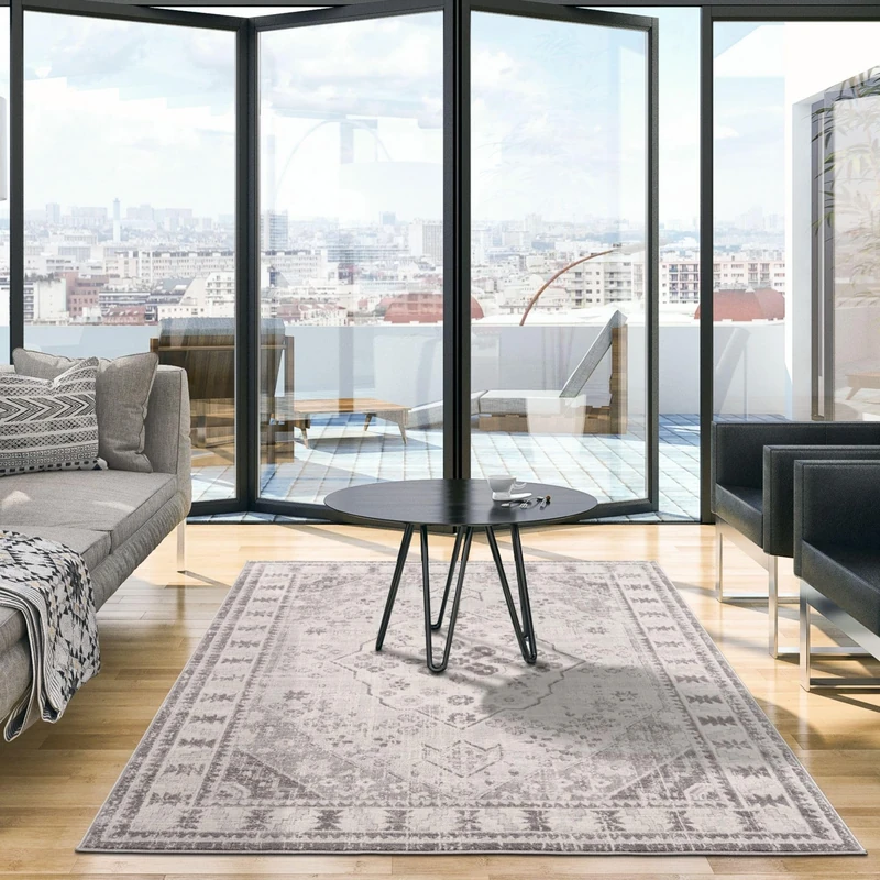THE RUGS Montana Rug - Modern & Medallion Low Pile Area Rugs Living room, Bedroom, Kitchen, Soft Low Pile, Pet-Friendly, Easy to Clean [Grey Oriental Design, 240x340 cm]