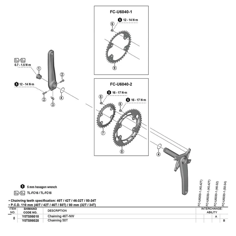 SHIMANO Chainring Cues 46T-NW bicycle chain component Black Var 177398